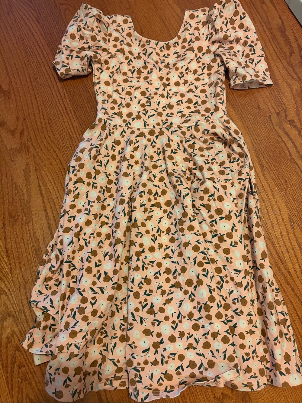 Girls Pink Floral Puff-Sleeve Dress